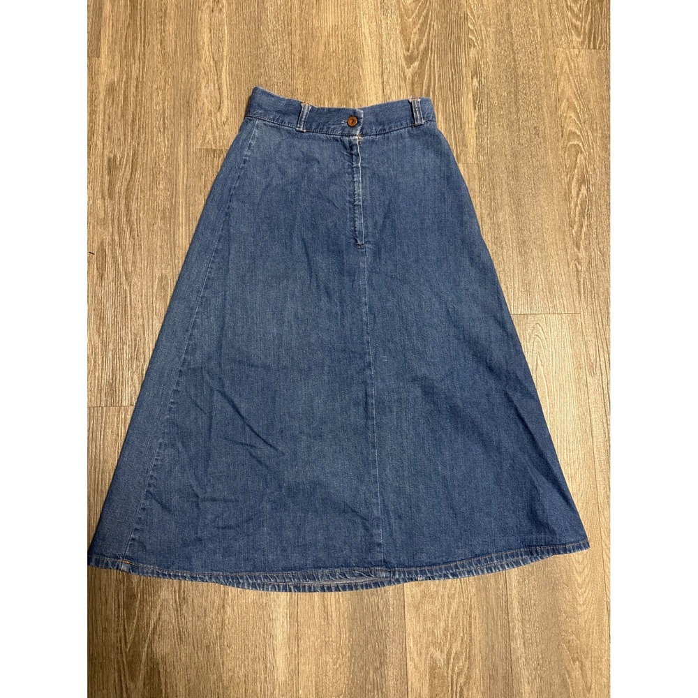 Vintage Paquette 1946 Denim Midi Skirt High Waist A-Line Talon Zipper Blue Sz 7